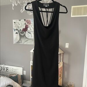 Sexy Black cowl front strappy Backless Dress stretch medium